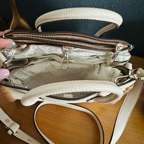 NWT Kate Spade Cream and Tan Satchel with Structured Design & Woven Accents - Picture 4 of 8